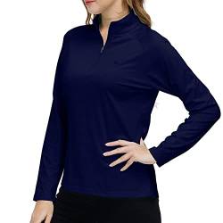 MoFiz Damen Langarmshirts Pullover Mikrofleece Winter Outdoor Trainings Sportshirt Yoga Sweatshirts mit Reißverschluss Stehkragen Marineblau M von MoFiz