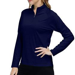 MoFiz Damen Langarmshirts Pullover Mikrofleece Winter Outdoor Trainings Sportshirt Yoga Sweatshirts mit Reißverschluss Stehkragen Marineblau XL von MoFiz