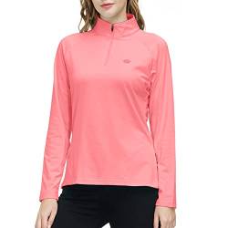 MoFiz Damen Langarmshirts Pullover Mikrofleece Winter Outdoor Trainings Sportshirt Yoga Sweatshirts mit Reißverschluss Stehkragen Rosa L von MoFiz