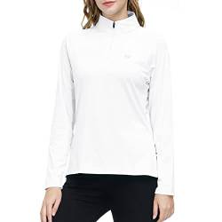 MoFiz Damen Langarmshirts Pullover Mikrofleece Winter Outdoor Trainings Sportshirt Yoga Sweatshirts mit Reißverschluss Stehkragen Weiß L von MoFiz