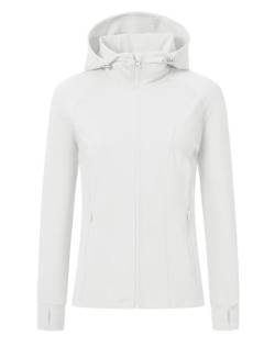 MoFiz Damen Laufjacke Sportjacke Langarm Slim Fit Sport Fitness Microfleece Kapuzenjacke Leicht Sweatjacke für Gym Yoga Übung Weiß L von MoFiz