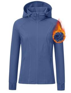 MoFiz Damen Laufjacke Sportjacke mit voll zip Trainingsjacke Langarm Sweatjacke Slim Fit mit Running Jacket Für Yoga Fitness Marineblau XS von MoFiz