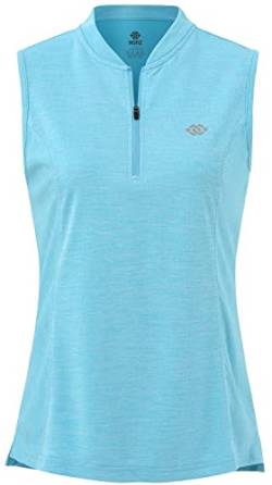 MoFiz Damen Poloshirt Ärmelloses Golf Shirt Oberteile Sports Training Tank Top mit Reißverschluss Himmelblau XL von MoFiz