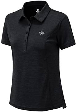 MoFiz Damen Poloshirt Kurzarm Golf Tennis Polohemd Sonnenschutz Polo Shirt mit Kragen Schwarz M von MoFiz