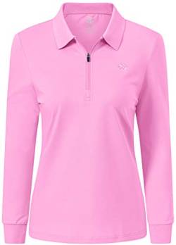 MoFiz Damen Poloshirt Langarm Baumwolle Polohemd Sport Polo Wintershirts mit Reißverschluss Kragen Rosa L von MoFiz