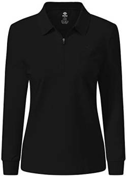 MoFiz Damen Poloshirt Langarm Baumwolle Polohemd Sport Polo Wintershirts mit Reißverschluss Kragen Schwarz L von MoFiz