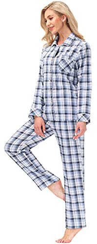 MoFiz Damen Pyjama Set Schlafanzug Langarm Nachtwäsche Baumwolle Sleepwear Set Pyjamahose mit Knopfleiste 2XL von MoFiz