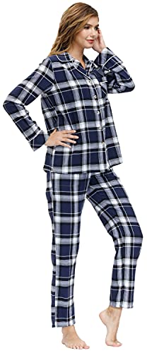 MoFiz Damen Pyjama Set Schlafanzug Langarm Nachtwäsche Baumwolle Sleepwear Set Pyjamahose mit Knopfleiste 2XL von MoFiz