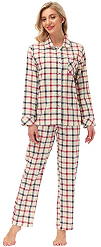 MoFiz Damen Pyjama Set Schlafanzug Langarm Nachtwäsche Baumwolle Sleepwear Set Pyjamahose mit Knopfleiste XL von MoFiz