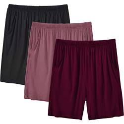 MoFiz Damen Schlafanzughose Kurz Pyjamahose Weich Modal Nachtwäsche Sommer Schlafshorts 3 Pack Schwarz/Dunkelrosa/Burgunderrot XL von MoFiz