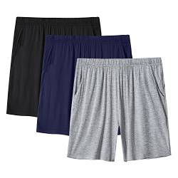 MoFiz Damen Schlafanzughose Kurz Pyjamahose Weich Modal Nachtwäsche Sommer Schlafshorts 3 Pack Schwarz/Hellgrau/Marineblau S von MoFiz