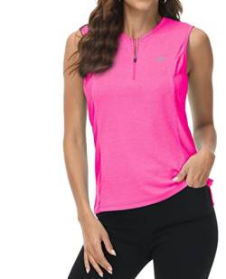 MoFiz Damen Shirt Ärmelloses T Shirt Elegant Sommershirts Lauftop Sport Tank Top mit Reißverschluss Rosa S von MoFiz