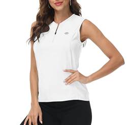 MoFiz Damen Shirt Ärmelloses T Shirt Elegant Sommershirts Lauftop Sport Tank Top mit Reißverschluss Weiß L von MoFiz
