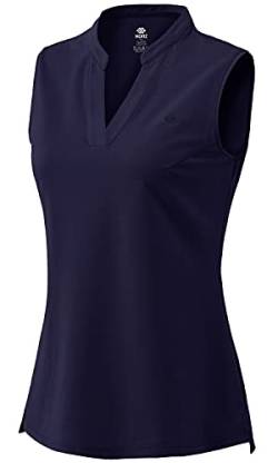 MoFiz Damen Sommerbluse V-Ausschnitt Oberteil ohne Ärmel Leichtes T-Shirt Elegant Top Marineblau L von MoFiz