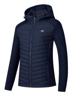 MoFiz Damen Sportjacke Steppjacke Premium Hybridjacke Atmungsaktiver Hooded Trainingsjacke für Laufen, Wandern und Freizeit Marineblau 2XL von MoFiz