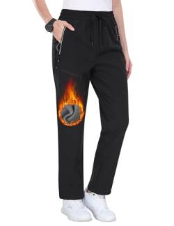 MoFiz Damen Wanderhose Wasserdicht Outdoor Hosen Fleece-Futter Trekkinghose Winter Warm Skihose Trekkinghose mit Reißverschlusstasche Schwarz M von MoFiz