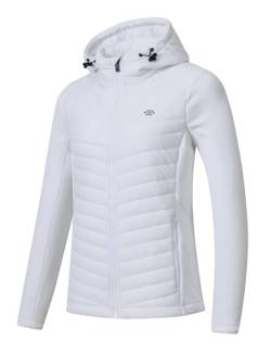 MoFiz Damen Wanderjacke Outdoorjacke Funktionsjacke Running Winter Jacke Leicht Warm mit Verstellbarer Kappe Weiß L von MoFiz