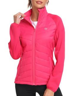 MoFiz Fleecejacke Damen Winterjacke Leichte Daunenjacke Stehkragen Sweatjacke ohne kapuze mit Reißverschluss Rosa M von MoFiz