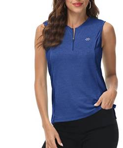 MoFiz Golf Shirts Damen Ärmellose Elegant Sommer T Shirts Rundem Ausschnitt Mit Reißverschluss Blau XXL von MoFiz