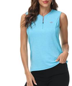 MoFiz Golf Shirts Damen Ärmellose Elegant Sommer T Shirts Rundem Ausschnitt Mit Reißverschluss Himmelblau L von MoFiz