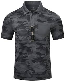 MoFiz Herren Camo Polo Golf Shirt Wandern Dry Fit Kurzarm T-Shirts Pique Kragen Polo Jersey, B-graues Camo, 3X-Groß von MoFiz