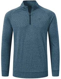 MoFiz Herren-Golf-Shirts, langärmelig, Sport-Polo-Shirts, athletisches Jersey, halber Reißverschluss - Blau - Groß von MoFiz