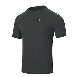 MoFiz Herren Kurzarm T-Shirts, Schnelltrocknend Laufshirts Sportshirt, Atmungsaktiv Trainingsshirt Stretch Gym Running Top Outdoor Workout Fitness Oberteil für Männer Dunkel Grau 2XL von MoFiz