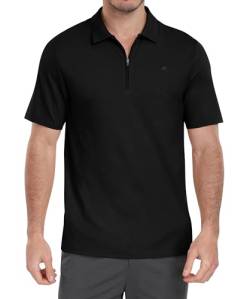 MoFiz Herren Poloshirt Kurzarm Baumwolle Polohemd Verdeckter Reißverschluss Kragen Atmungsaktiv Sommer Sport Golf Polo Arbeitsshirt Schwarz EU 3XL von MoFiz