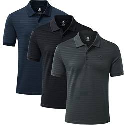 MoFiz Herren Poloshirt Kurzarm Polohemd Sport Sommershirts Outdoor Schnelltrocknend Golf T-Shirts Knopfleiste Leicht Polo Marineblau/Schwarz/Dunkelgrau XL von MoFiz
