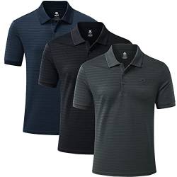 MoFiz Herren Poloshirt Kurzarm Polohemd Sport Sommershirts Outdoor Schnelltrocknend Golf T-Shirts Knopfleiste Leicht Polo Marineblau/Schwarz/Dunkelgrau XXL von MoFiz