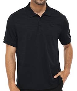 MoFiz Herren Poloshirt Kurzarm Polohemd Sport Sommershirts Outdoor Schnelltrocknend Golf T-Shirts Knopfleiste Leicht Polo Schwarz M von MoFiz