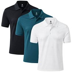 MoFiz Herren Poloshirt Kurzarm Polohemd Sport Sommershirts Outdoor Schnelltrocknend Golf T-Shirts Knopfleiste Leicht Polo Weiß/Schwarz/Blau L von MoFiz