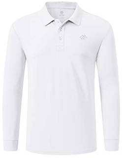 MoFiz Herren Poloshirt Langarm Baumwolle Polohemd Freizeit Polo Golf Wintershirts mit Kragen Weiß XL von MoFiz