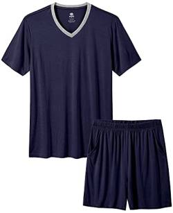 MoFiz Herren-Pyjama-Set, kurzärmelig, Modal, Nachtwäsche, Loungewear, Nachtwäsche, Sets, bequem, leicht, Schlaf-Sets, Marineblau, Medium von MoFiz