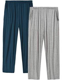 MoFiz Herren Pyjamahose Modal Schlafanzughose Lang Schlafhose Winter mit Bündchen 2 Pack Spezialblau/Hellgrau DE 48/50 US M von MoFiz