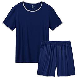 MoFiz Herren Schlafanzüge Kurz Zweiteilige Sommer Pyjamaset Shorty Nachtwäsche O-Ausschnitt T-Shirt&Pyjama-Hose Hausanzug Lässig 3XL Marineblau von MoFiz