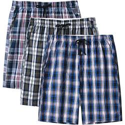 MoFiz Herren Schlafanzughosen Kurz Pyjamahose Karierte Nachtwäsche Klassisch Baumwolle Sleep Shorts 3 Pack 3XL von MoFiz