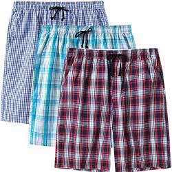 MoFiz Herren Schlafanzughosen Kurz Pyjamahose Karierte Nachtwäsche Komfortable Baumwolle Sleep Shorts 3 Pack 2XL von MoFiz