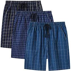 MoFiz Herren Schlafanzughosen Kurz Pyjamahose Karierte Nachtwäsche Komfortable Baumwolle Sleep Shorts 3 Pack S von MoFiz
