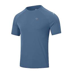 MoFiz Herren Sportlich T-Shirts Schnelltrocknend Kurzarmshirt Leichte Wandershirt Sommer Bodybuilding Fitness Tops für Männer Grau Blau 2XL von MoFiz