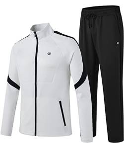 MoFiz Herren Trainingsanzüge Set Langarm Causal Full Zip Running Sport Sweatsuit For Men 2 Piece Outfits, Aa-Weiß & Schwarz, Large von MoFiz