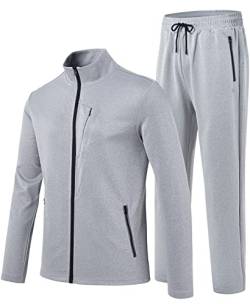 MoFiz Herren Trainingsanzüge Set Langarm Causal Full Zip Running Sport Sweatsuit For Men 2 Piece Outfits, B-Grau, Large von MoFiz