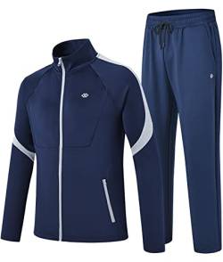 MoFiz Herren Trainingsanzüge Set Langarm Causal Full Zip Running Sport Sweatsuit For Men 2 Piece Outfits, Marineblau und Grau, Large von MoFiz