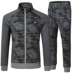 MoFiz Herren-Trainingsanzug für Jogging, Sport, bequeme Outfits, lässige Sporthose, durchgehender Reißverschluss, Jacke, 2-teilig, Farbe: Camouflage-Grau, Medium von MoFiz