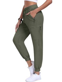 MoFiz Hosen Damen Cargohose Lange Sommer Trekkinghose Freizeithose Outdoorhose Wanderhose mit Taschen Graugrun XXL von MoFiz