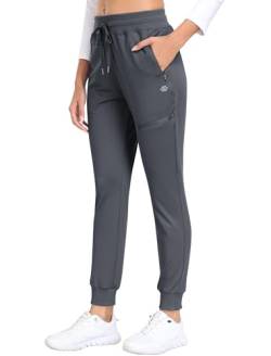 MoFiz Jogginghose Damen Thermohose Mikrofleece Sporthose Atmungsaktiv Waterproof Sweatpants mit Reißverschlusstasche Dunkelgrau XL von MoFiz