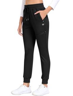MoFiz Jogginghose Damen Thermohose Mikrofleece Sporthose Atmungsaktiv Waterproof Sweatpants mit Reißverschlusstasche Schwarz XL von MoFiz