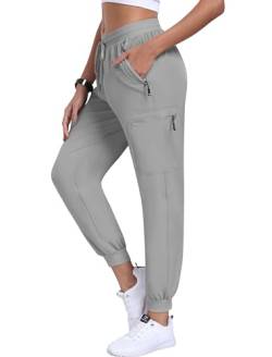 MoFiz Jogginghose Damen Wanderhose Outdoorhose Leichte Trekkinghose Wasserdicht Casual Cargohose Hellgrau S von MoFiz