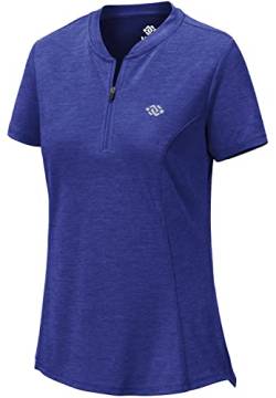 MoFiz Kurzarmshirt Damen Sportshirt Fitness Tops Einfarbig Sweatshirt Casual Laufshirt mit Halb Reißverschluss Blau S von MoFiz