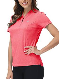 MoFiz Kurzarmshirt Damen Sportshirt Fitness Tops Einfarbig Sweatshirt Casual Laufshirt mit Halb Reißverschluss Rotorange S von MoFiz